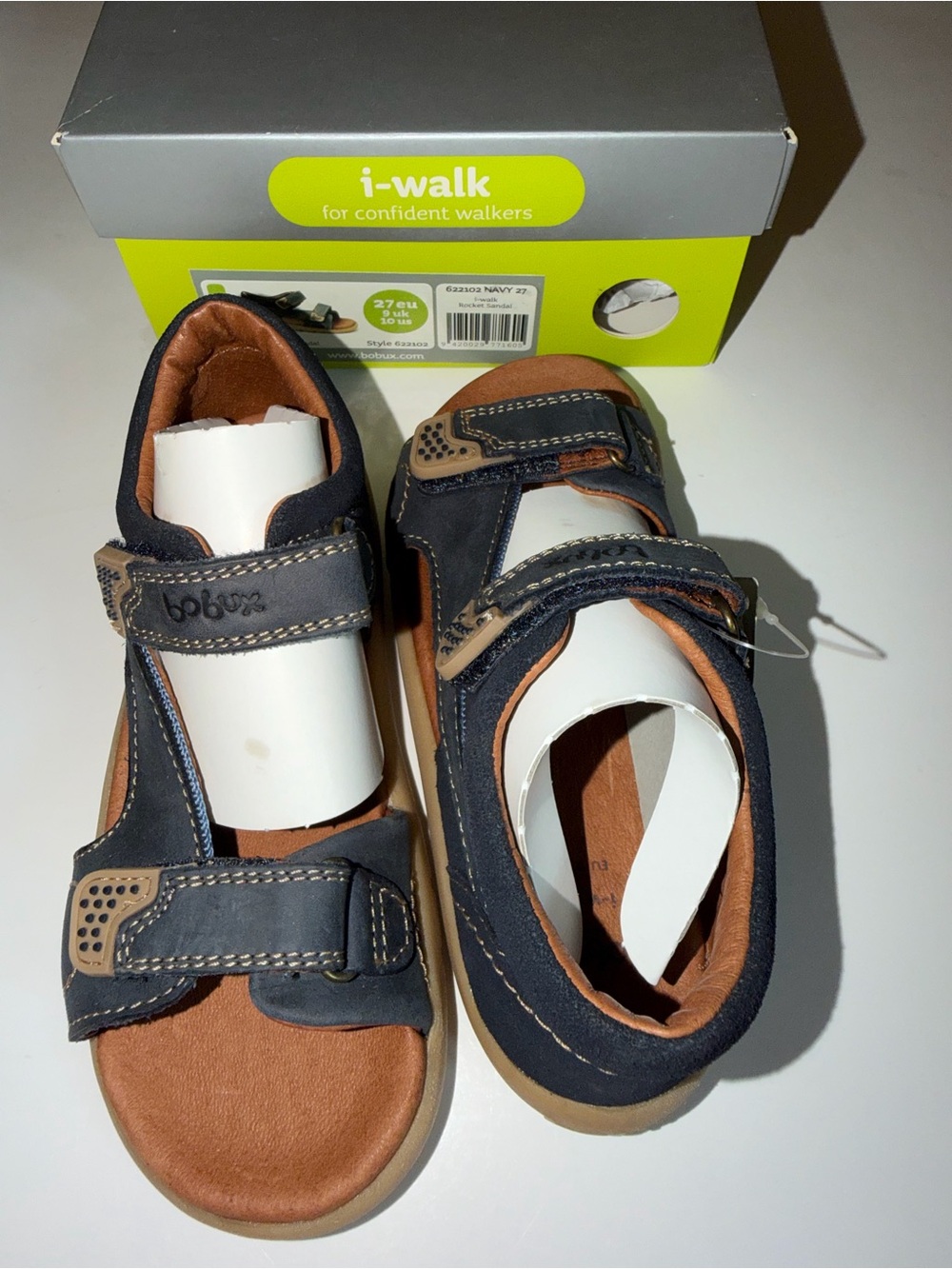 Bobux Navy and Tan Closed-Toe Sandals for Kids